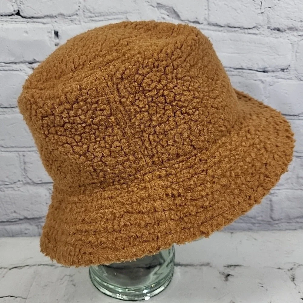 Retro Y2K Bucket Hat‎ Brown Sherpa Shag Adult One Size Hipster Skater